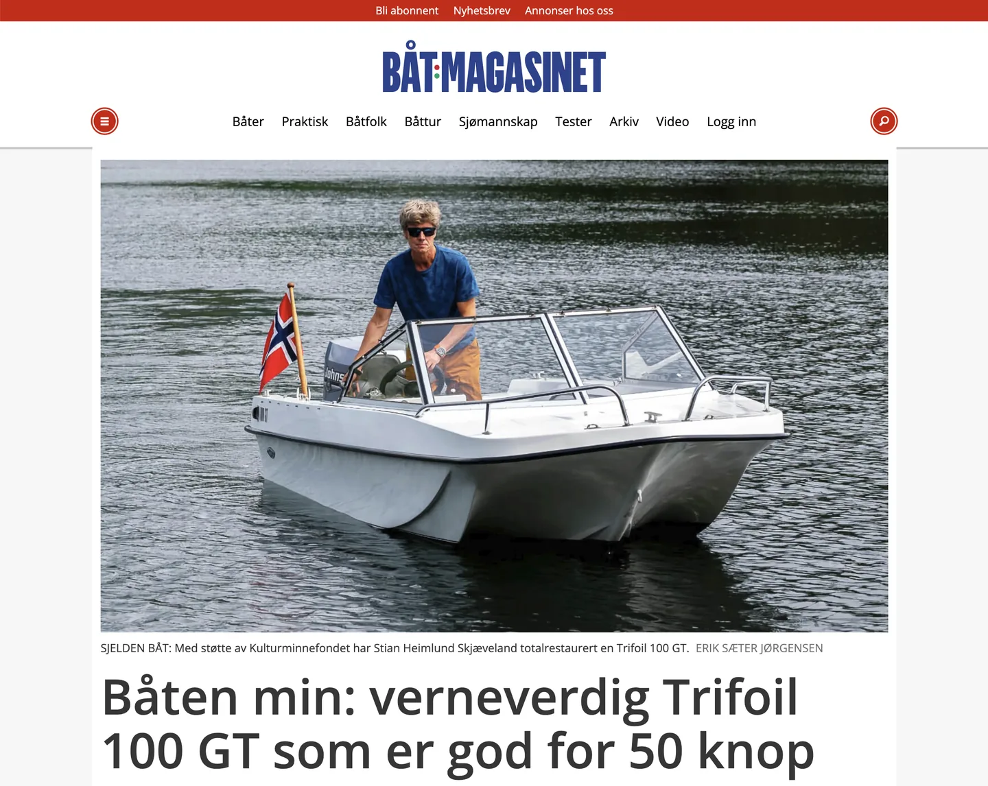 Båtmagasinet article about the restored Trifoil 100 GT