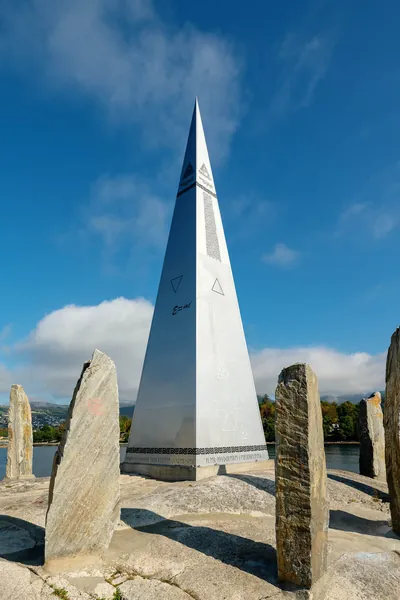The stainless steel obelisk and standing stones of Solspeilet